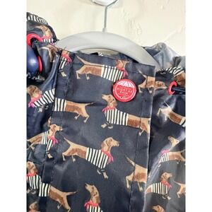 Joules Right as Rain Navy Dachshund Print Hooded Packable Raincoat Parka Size 4
